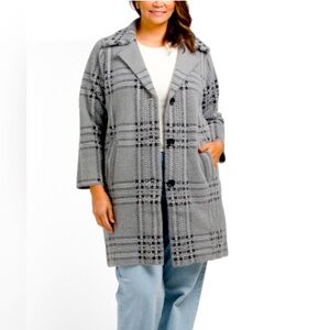 Magaschoni Gray Plaid Women's Sweater Coat 1X